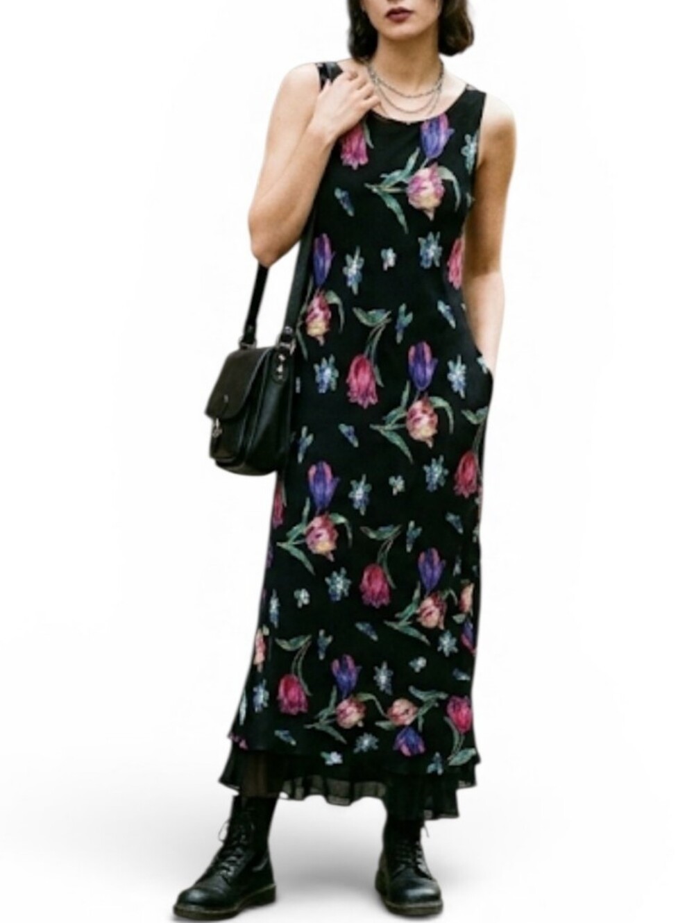 STARINA Vintage Floral Silk Slip Midi Dress Whimsigoth Fairycore